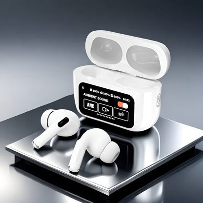 Airpods Pro With Touch Display – ANC and Transparency | Touch Volume Control Digital Screen Smooth Display Games | (color white)