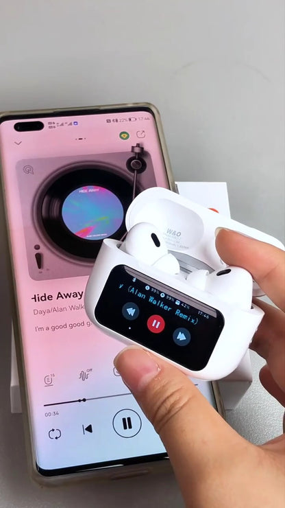 Airpods Pro With Touch Display – ANC and Transparency | Touch Volume Control Digital Screen Smooth Display Games | (color white)