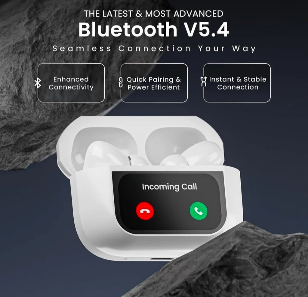 Airpods Pro With Touch Display – ANC and Transparency | Touch Volume Control Digital Screen Smooth Display Games | (color white)
