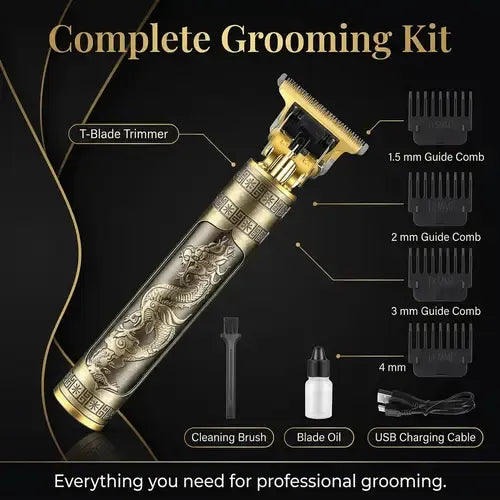 T9 Professional Zero Gap Hair Trimmer for Men – USB Rechargeable Cordless Beard & Hair Clipper | Premium Vintage Metal Body