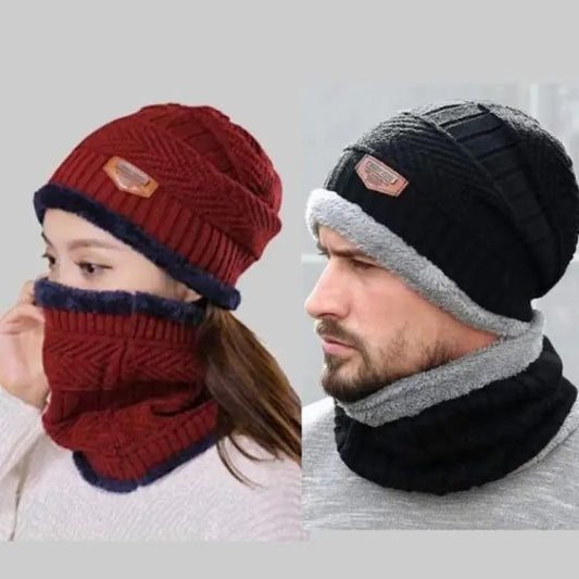 Winter 2-in-1 Knit Beanie Cap with Neck Warmer – Unisex
